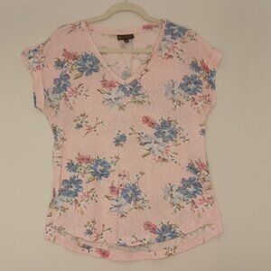 Women's‎ Collection by Bobeau Pink Floral Lightweight Short Sleeve Top Size Med